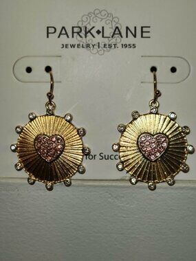 Park Lane Gold-Tone Sunburst Earrings with Pink Crystal Heart